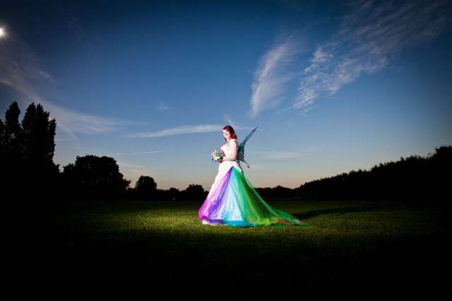 Rainbow Fairy Wedding With The Bride Wearing Wings Rock N Roll Bride