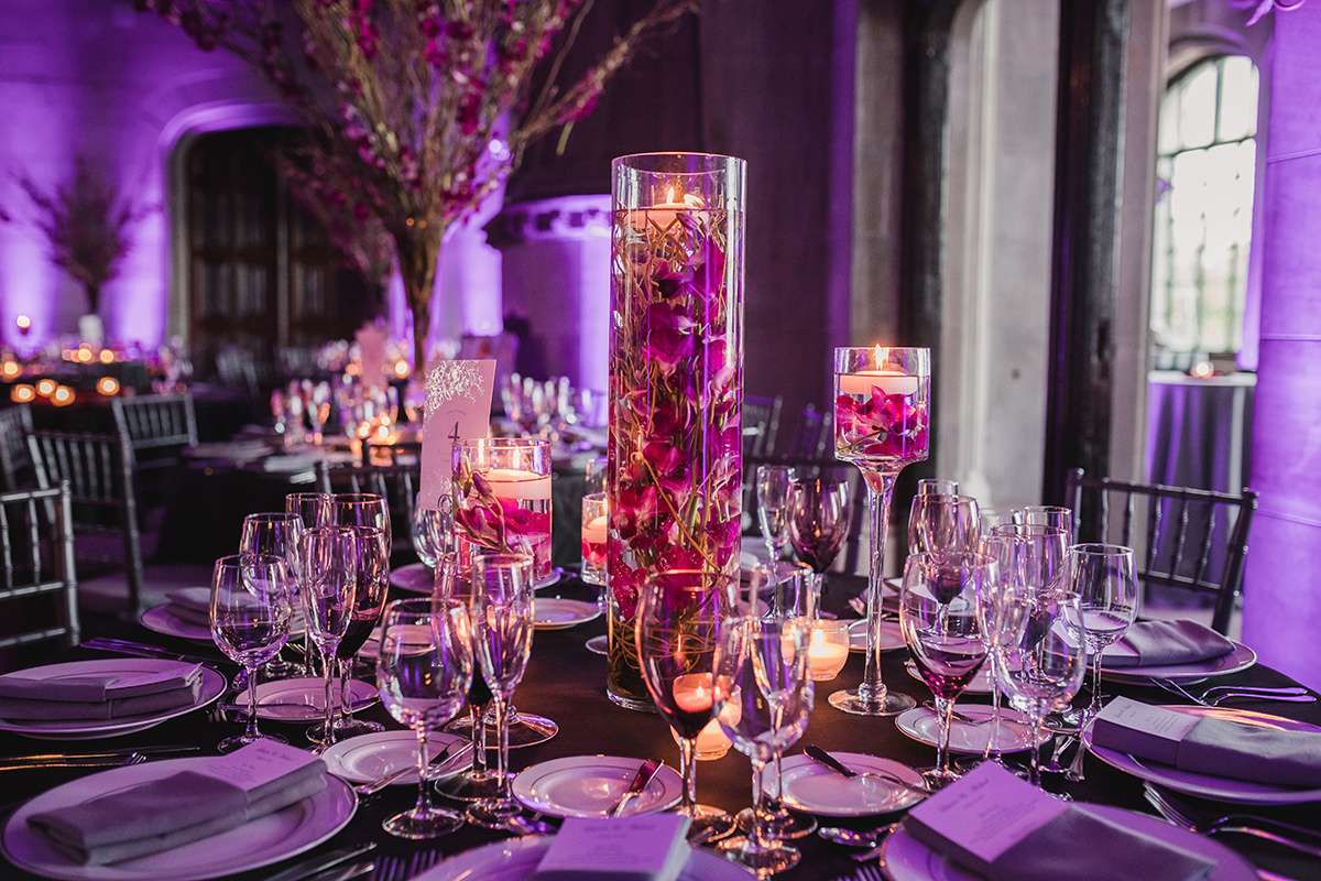 purple and black wedding table
