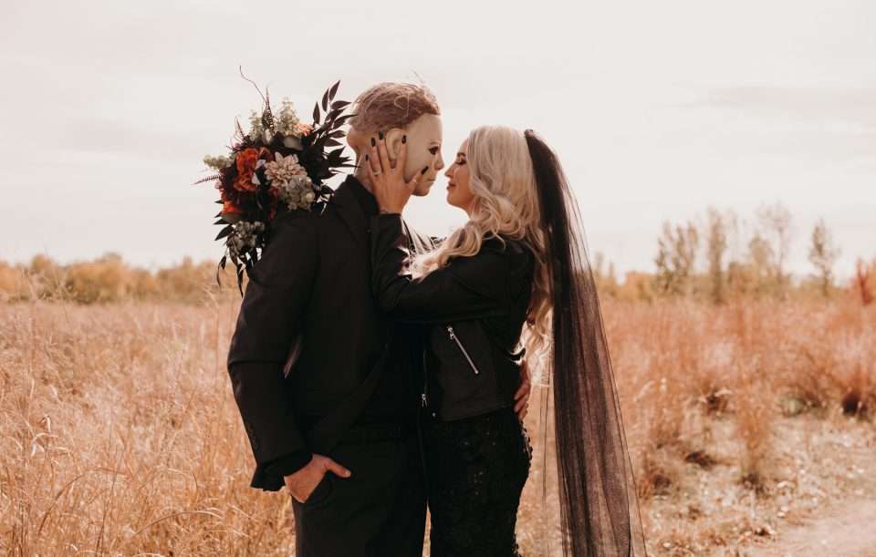 DIY Halloween Wedding with a Bride in Black and the Groom Dressed