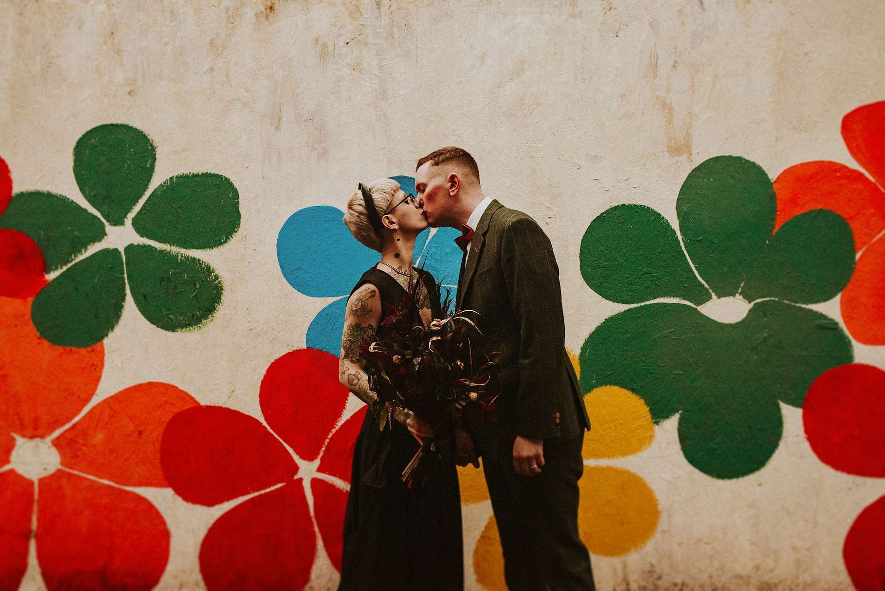 Festive Movie Themed Wedding With Street Food A Black Wedding Dress 