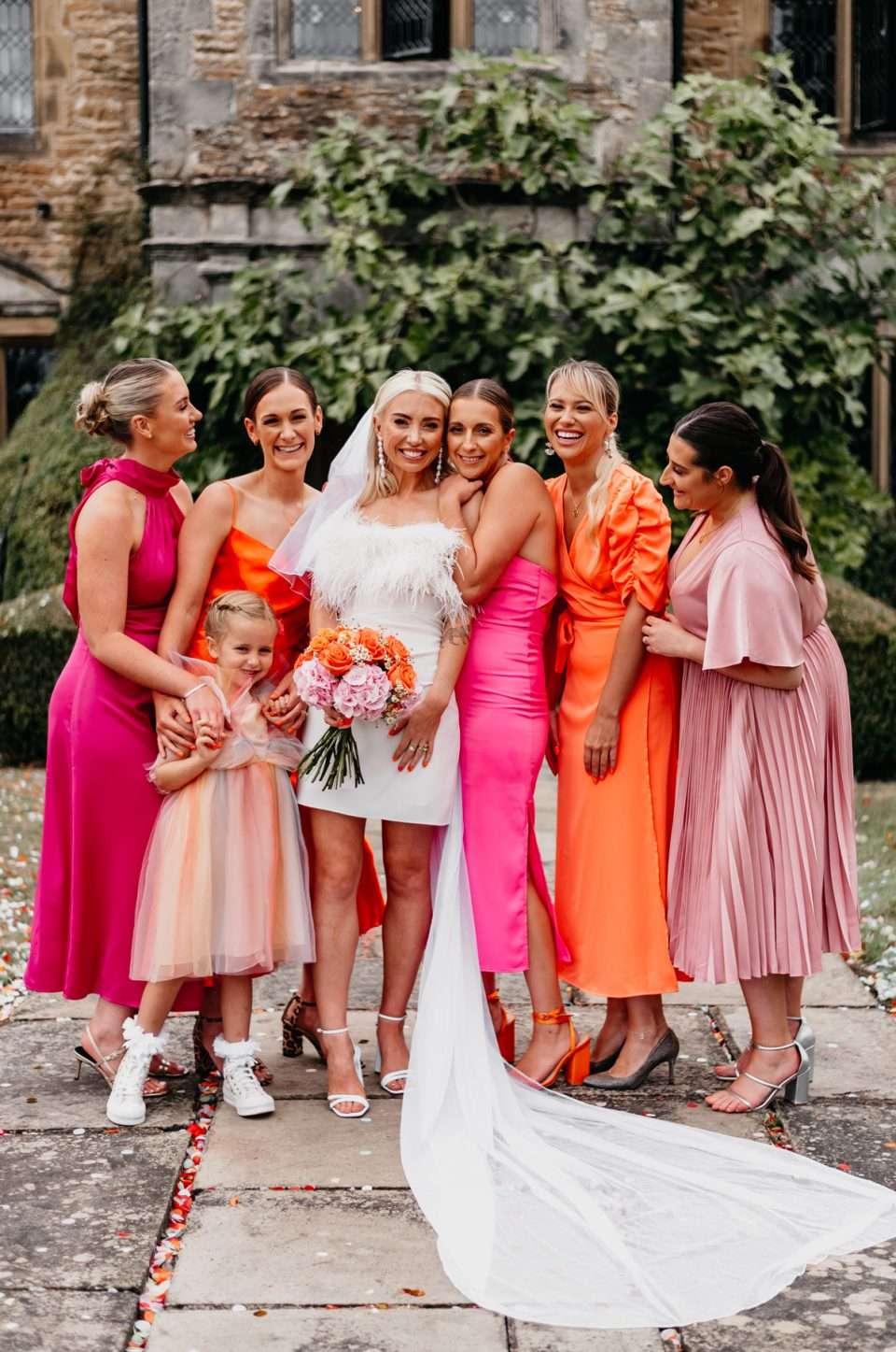 Orange and hotsell pink bridesmaid dresses